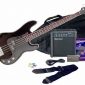 Silvertone Bass Guitar and Amp Package, Liquid Black