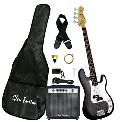 Glen Burton GB150BCO-BK Electric Bass Guitar, SG-Style, Black
