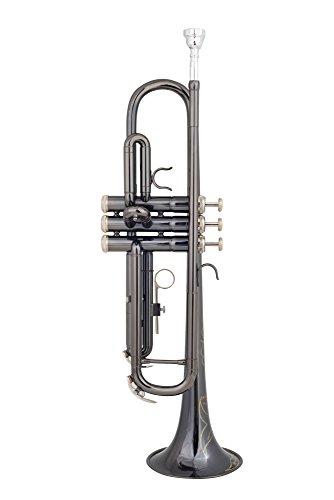 Glory Black Nickel With engraved flowers, Brass Bb Trumpet with Pro Case +Care Kit