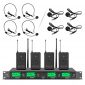 Wireless Microphone System Pro Audio UHF 4 Channel 4 Lavalier Bodypacks