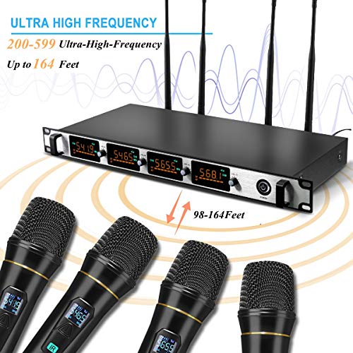 Wireless Microphone System，NASUM 4-Channel Metal UHF Wireless Microphone
