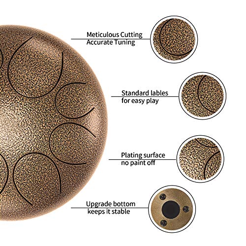 Asmuse Steel Tongue Drum 8 Notes 10 Inch Pan Drum Percussion Steel