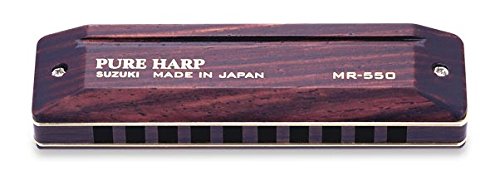 Close-up of the Suzuki Pure Harp A Harmonica with a rosewood body and covers, showcasing its premium craftsmanship and warm, rich tone. 