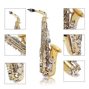 Alto Saxophone Sax Glossy Brass Engraved Eb E-Flat Natural White Shell Button Wind Instrument with Case Mute Gloves Cleaning Cloth Grease Belt Brush - Image 3