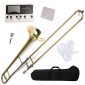 Apelila Gold Bb Tenor Trombone, Tuner, with Hard Case Mouthpiece Cleaning Kit & Care Kit Standard Student Beginner Brass Trombone