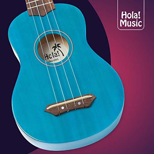 Hola! Music HM-21BU Soprano Ukulele Bundle - Vibrant Blue with Canvas Tote, Strap & Picks for Beginners