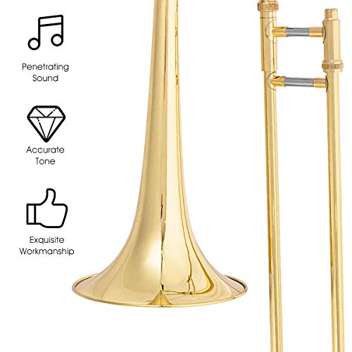 Costzon B Flat Tenor Slide Trombone Gold Brass, Sound for Standard Student Beginner