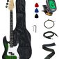 Crescent Electric Bass Guitar Starter Kit - Translucent Green Color (Includes CrescentTM Digital E-Tuner)