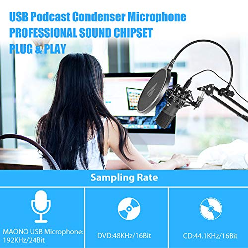 Professional 192kHz/24bit Cardioid Condenser Mic with Two Mic Holders, Perfect for Livestreaming, Voice Over, YouTube, Gaming, and ASMR! ??