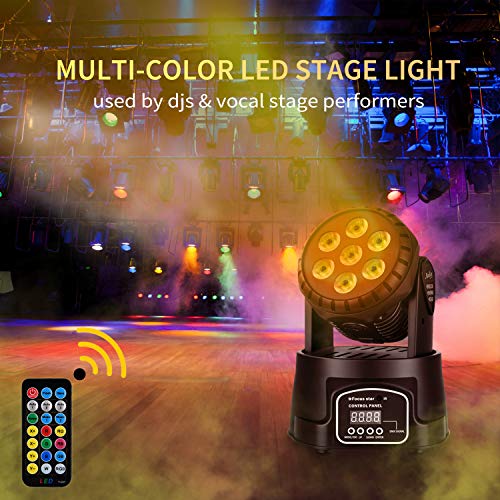 Moukey Moving Head Light, 70W LED RGBW (4 in 1) Color Strobe Lighting Effect