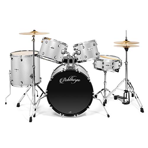 Ashthorpe 5-Piece Full Size Adult Drum Set with Remo Heads & Premium Brass Cymbals