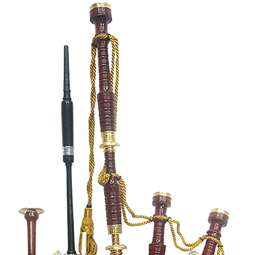 Scottish Great Highland Bagpipe Golden Engraved Brass Mounts With Black Velvet Cover