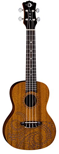 Luna Tattoo Concert Mahogany Ukulele with Gig Bag, Satin Natural