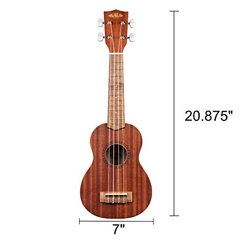 Kala KA-15S Mahogany Soprano Ukulele Bundle with Tote Bag, Tuner & Polishing Cloth – Ideal for Beginners