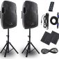 Powered PA Speakers，2-Way 15 Inch Pair Bulit in Bluetooth USB