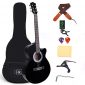 Beginner Acoustic Guitar 40 Inch Cutaway Mahogany Black Guitar Bundle