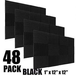 48 Pack BLACK Acoustic Foam Panel Wedge Studio Soundproofing Wall Tiles