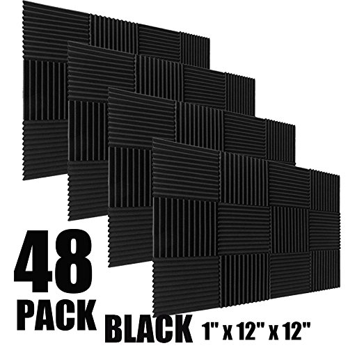 48 Pack BLACK Acoustic Foam Panel Wedge Studio Soundproofing Wall Tiles