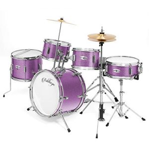 Ashthorpe 5-Piece Complete Kid's Junior Drum Set with Genuine Brass Cymbals