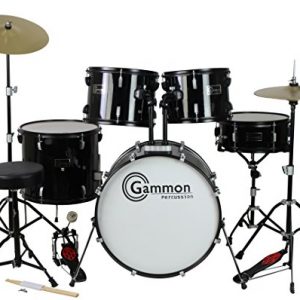 Gammon Percussion Full-Size 5-Piece Drum Set – Complete Kit with Cymbals, Stool, Sticks & Stands (Black) - Image 3
