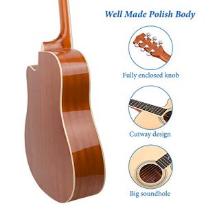 Acoustic Guitar, Glossy Guitar Cutaway 41in Full-Size All-Wood Beginner - Image 3