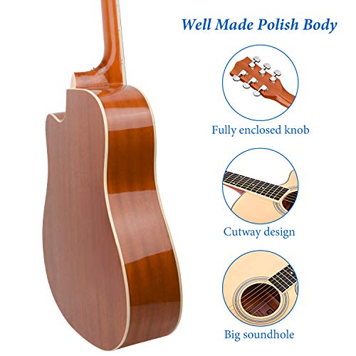 Acoustic Guitar, Glossy Guitar Cutaway 41in Full-Size All-Wood Beginner