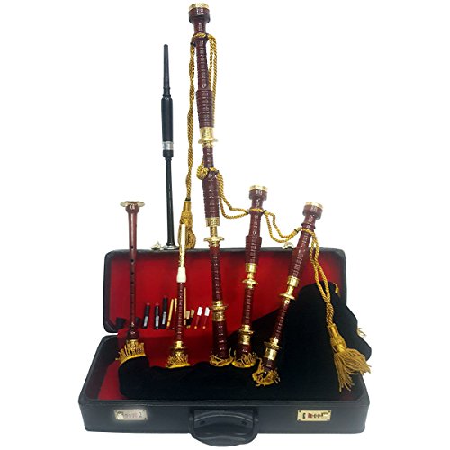 Scottish Great Highland Bagpipe Golden Engraved Brass Mounts With Black Velvet Cover