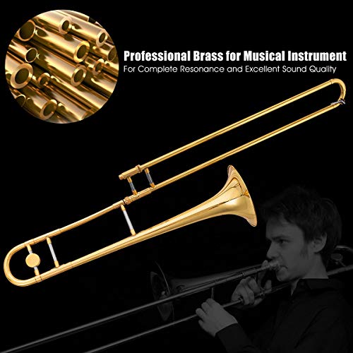 Costzon B Flat Tenor Slide Trombone Gold Brass, Sound for Standard Student Beginner