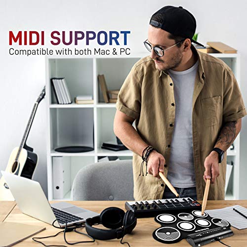 Pyle Electronic Roll Up MIDI Drum Kit W/ 9 Electric Drum Pads
