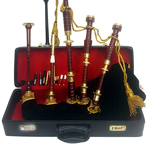 Scottish Great Highland Bagpipe Golden Engraved Brass Mounts With Black Velvet Cover