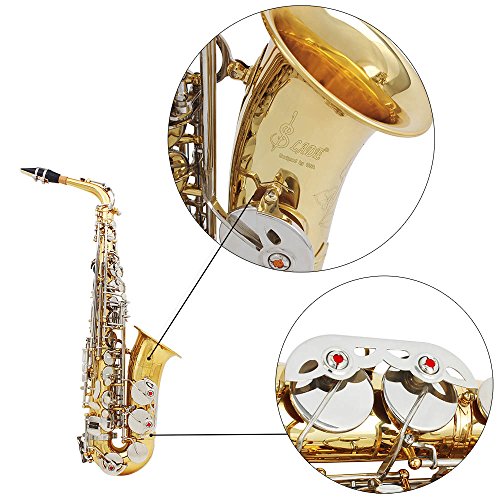 Alto Saxophone Sax Glossy Brass Engraved Eb E-Flat Natural White Shell Button Wind Instrument with Case Mute Gloves Cleaning Cloth Grease Belt Brush