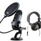 Blue Yeti USB Microphone (Slate) with Headphones and Knox Pop Filter