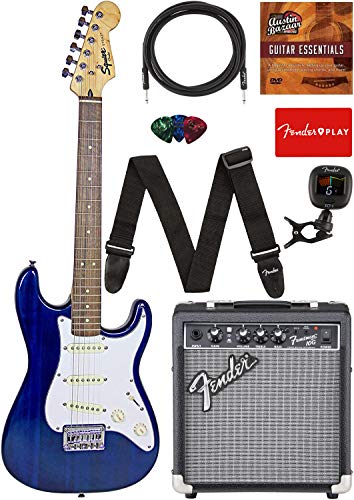 Squier by Fender Short Scale (24") Stratocaster - Transparent Blue Bundle