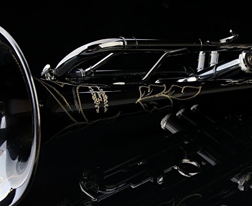 Glory Black Nickel With engraved flowers, Brass Bb Trumpet with Pro Case +Care Kit
