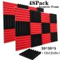 48 Pack Black&Red Acoustic Foam Panels Soundproofing Studio Foam