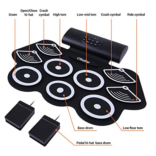 Ohuhu 9-Pad Roll-Up Drum Kit with Built-In Speakers
