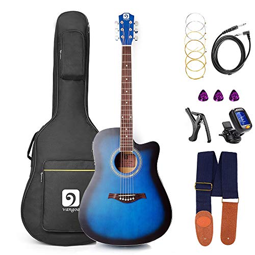 Electric Acoustic Guitar, 41 inch Full Size Blue Guitar Acoustic ...