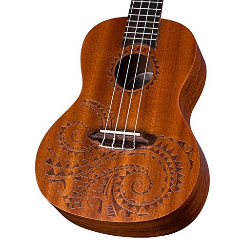 Luna Tattoo Concert Mahogany Ukulele with Gig Bag, Satin Natural