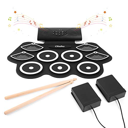 Ohuhu 9 Pads Roll Up Drum Kit with Built-In Speaker, Headphone Jack