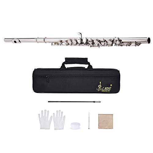 ammoon Concert Flute Silver Plated 16 Holes C Key