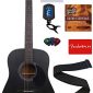 Jasmine Acoustic Guitar - Matte Black Bundle with with Strings, Strap, Tuner