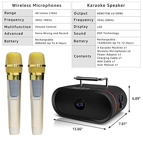 RHM Karaoke Machine for Kids&Adult,2 Wireless Microphones