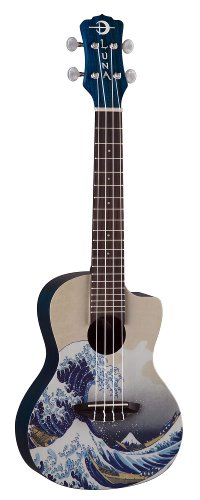Luna Concert Ukulele with Gig Bag, Great Wave Graphic