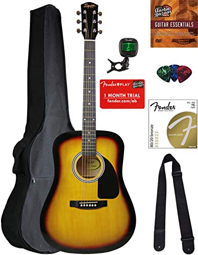 Fender Squier Dreadnought Acoustic Guitar - Sunburst Bundle with Gig Bag