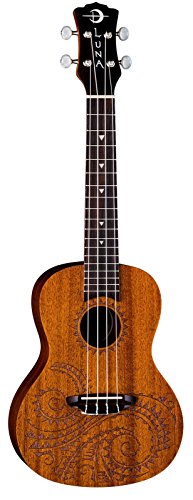 Luna Tattoo Concert Mahogany Ukulele with Gig Bag, Satin Natural