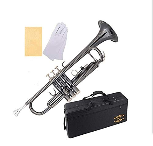 Glory Black Nickel With engraved flowers, Brass Bb Trumpet with Pro Case +Care Kit