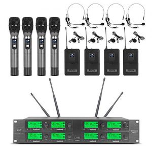Wireless Microphone System 8 Channel Microphone UHF 4 Handheld Mic