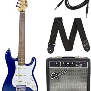 Squier by Fender Short Scale (24") Stratocaster - Transparent Blue Bundle - Image 2