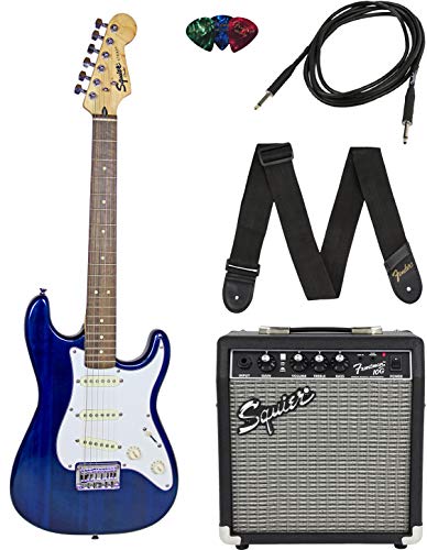 Squier by Fender Short Scale (24") Stratocaster - Transparent Blue Bundle