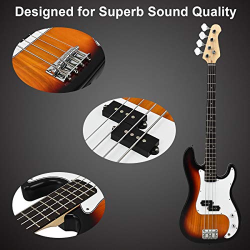 Full Size Electric Bass Guitar Kit for Beginners – Vibrant Yellow Finish, Rose Fingerboard & Bridge